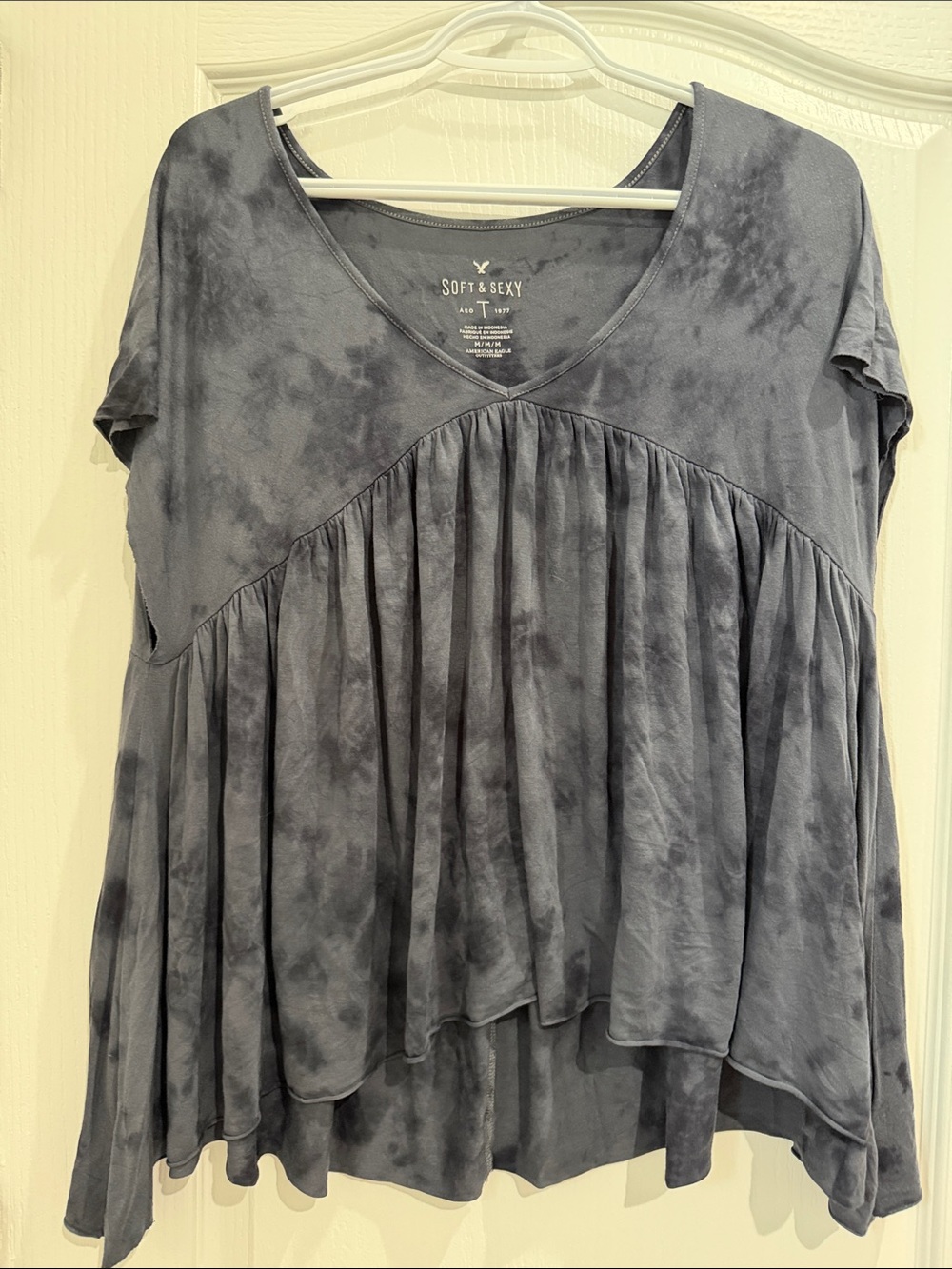 American Eagle Outfitters Slate Tie-Dye V-Neck Babydoll Top Like new Size M